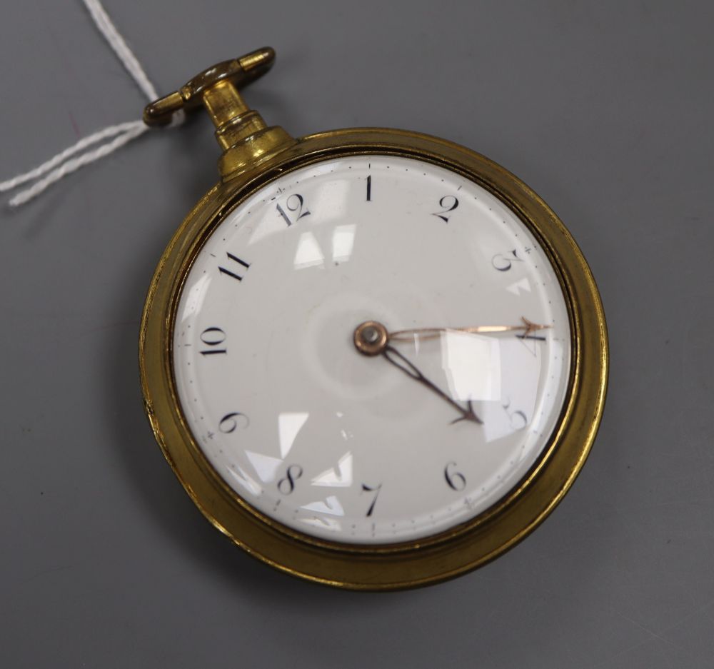 An 18th century gilt metal pair cased keywind verge pocket watch by Thomas Aldridge, Deal, with Arabic dial, the signed movement number